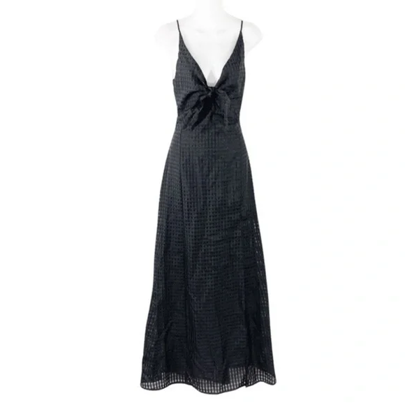 NWT BCBGeneration Black Square Mesh Tie Bust Front Slit Maxi Dress KK22 - Picture 4 of 15